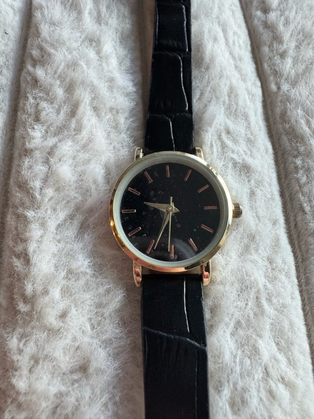 Precision by Accutime Gold Tone Black Dial Watch Simulated Leather Strap NWT